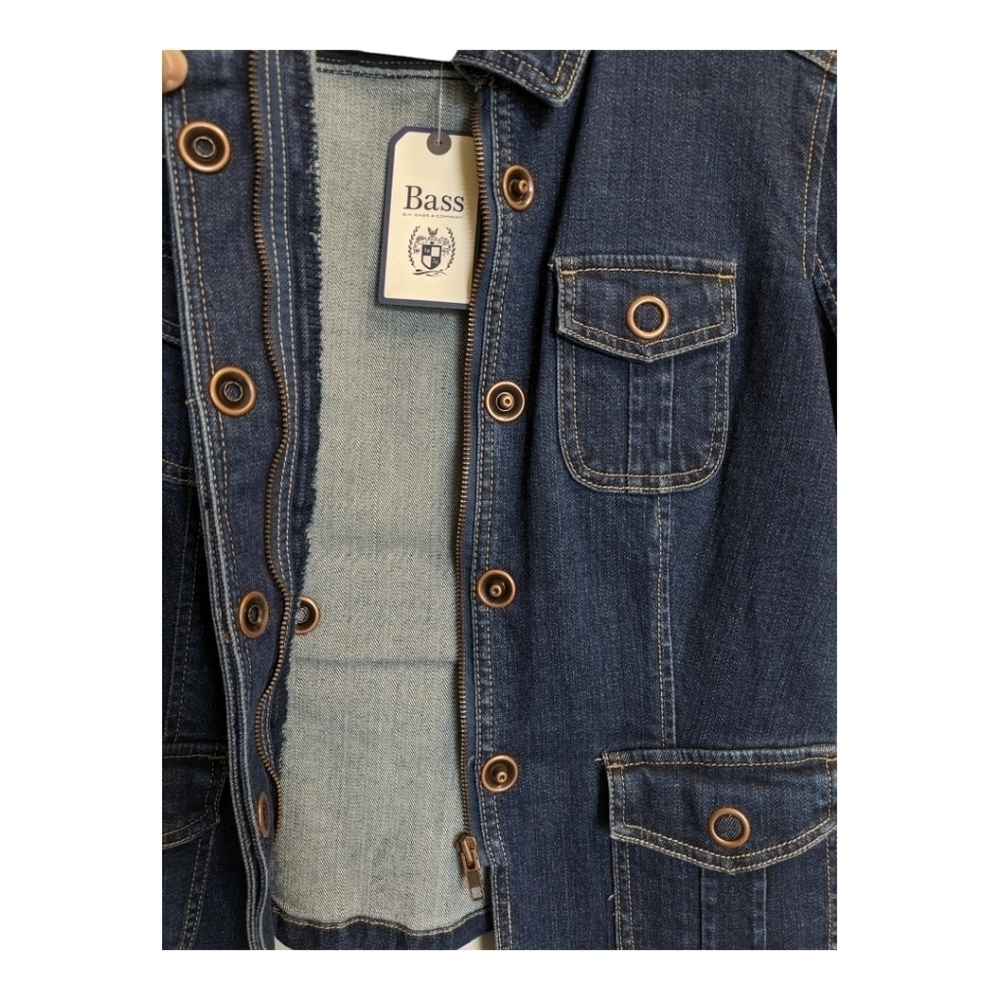 Bass jean denim jacket zipper snap - Picture 4 of 5